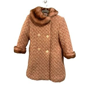 John Free Vintage Girl’s Wool Coat 3T Pink Faux Fur Collar Tweed Body